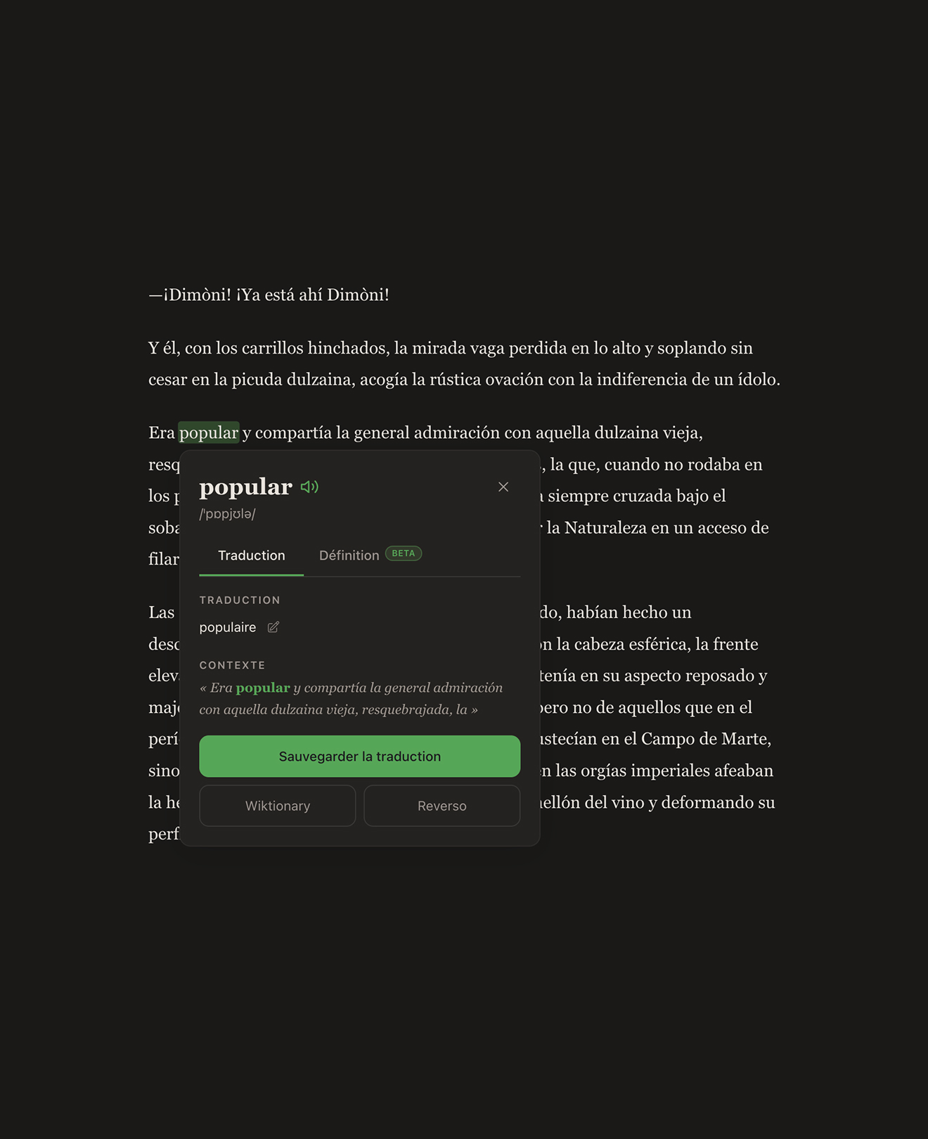 Lira dark mode reading interface